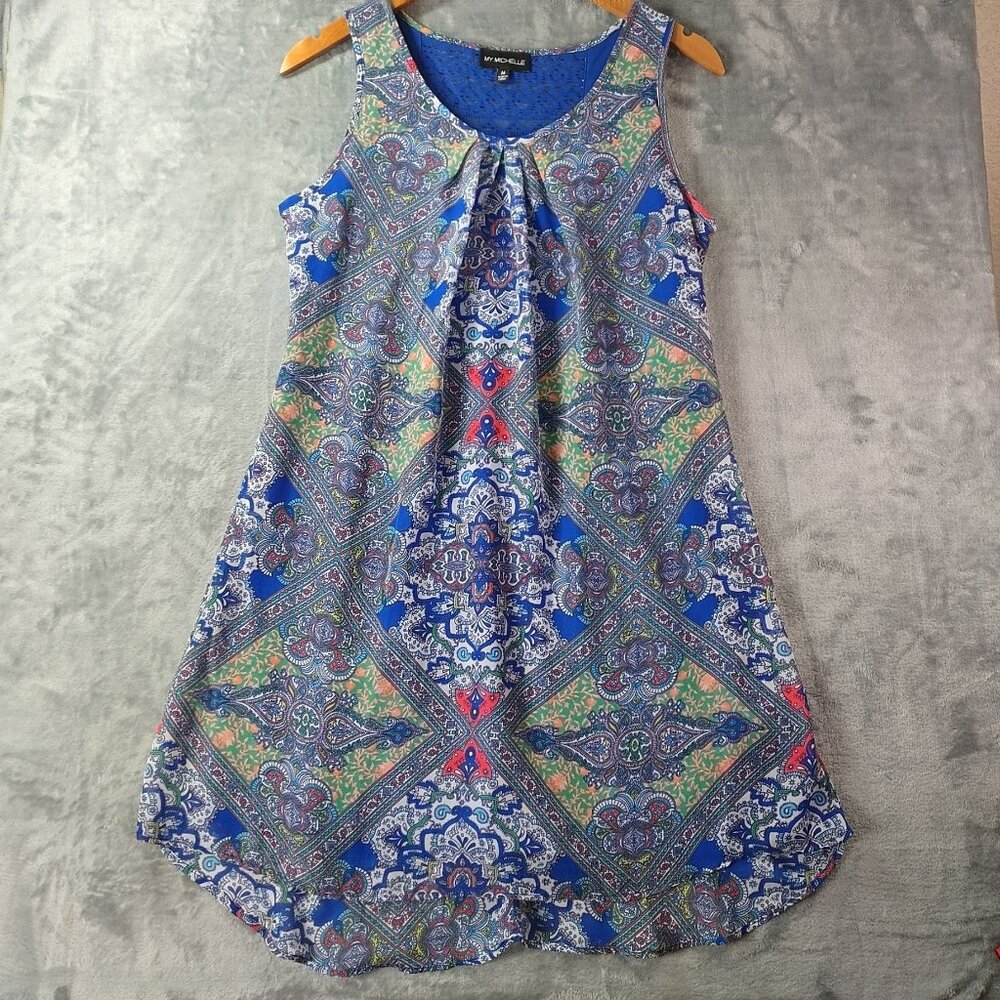 My Michelle Womens Sleeveless Dress Blue M Boho Festival Casual Summer Artsy‎